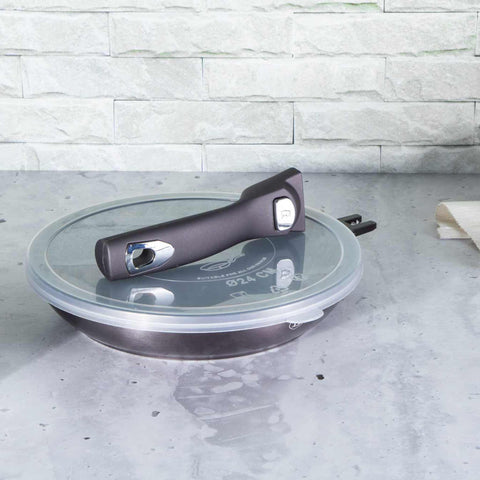 BH/6912, BH/6889, Sartén de 24 cm con mango desmontable, gris oscuro, sartén de 24 cm, mango desmontable, batería de cocina inteligente, sartén, batería de cocina, cocinar,Berlinger Haus, Promintra