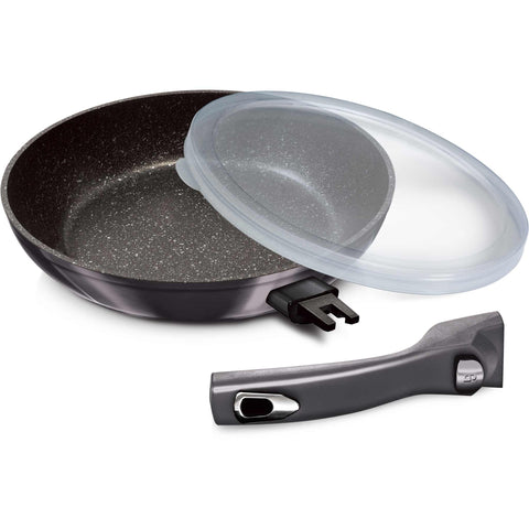 BH/6913, BH/6890, Sartén de 28 cm con mango desmontable, gris oscuro, sartén de 28 cm, mango desmontable, batería de cocina inteligente, sartén, batería de cocina, cocinar,Berlinger Haus, Promintra