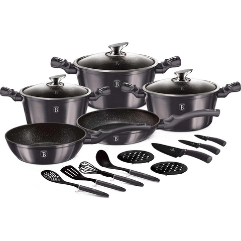 BH/6920, juego de utensilios de cocina de 17 piezas, gris oscuro, juego de utensilios de cocina de 17 piezas, juego de ollas, ollas y sartenes, juego de ollas y sartenes, juego, herramientas de cocina, cuchillo, cuchillos, cocina, utensilios de cocina,Berlinger Haus, Promintra