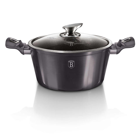 Product image of Casserole with lid 30cm. Part of the Metallic Line Carbon Pro Edition . Features: • Material: forged aluminum • Casserole with lid Ø30*13,5 cm 8L • Color: metallic dark grey REGISTERED DESIGN BY BERLINGER HAUS!. (Studio view). Official Berlinger Haus product, boosted by Promintra sl.