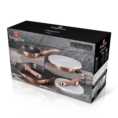 BH/7038,BH/1279NF,Juego de 5 sartenes con mango desmontable,Oro rosa,Juego de 5 sartenes b.,Mango desmontable,Utensilios de cocina inteligentes,Sartén,Juego de sartenes,Sartén,Juego de sartenes,Sartén para parrilla,Utensilios de cocina,Cocinar,Sartenes,Juego de sartenes