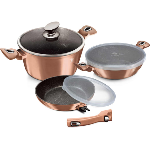 BH/7051, BH/7047, juego de utensilios de cocina de 6 piezas con mango desmontable, oro rosa, juego de utensilios de cocina de 6 piezas, mango desmontable, utensilios de cocina inteligentes, juego de utensilios de cocina, ollas y sartenes, juego de ollas y sartenes, juego, cocina, utensilios de cocina, Berlinger Haus, Promintra