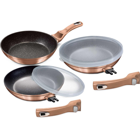 BH/7054,BH/1278NF,Juego de 5 sartenes con mango desmontable,Oro rosa,Juego de 5 sartenes a.,Mango desmontable,Utensilios de cocina inteligentes,Sartén,Juego de sartenes,Sartén,Juego de sartenes,Utensilios de cocina,Cocinar,Sartenes,Juego de sartenes