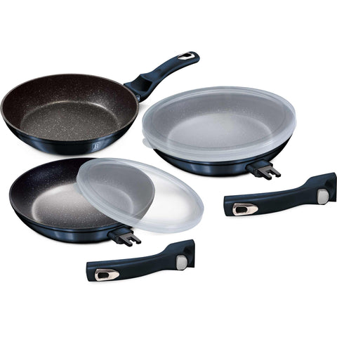 BH/7056, BH/6177F, juego de 5 sartenes con mango desmontable, aguamarina, azul, juego de 5 sartenes, mango desmontable, utensilios de cocina inteligentes, sartén, juego de sartenes, sartén, juego de sartenes, utensilios de cocina, cocina