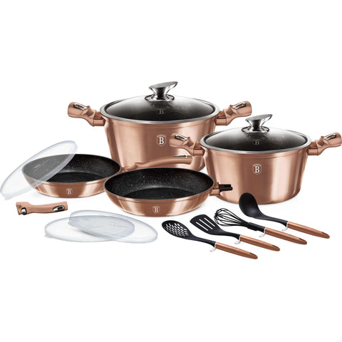 BH/7058, juego de utensilios de cocina de 13 piezas con mango desmontable, oro rosa, juego de utensilios de cocina de 13 piezas, mango desmontable, utensilios de cocina inteligentes, juego de utensilios de cocina, ollas, juego de ollas, ollas y sartenes, juego de ollas y sartenes, juego, herramientas de cocina, cocina, utensilios de cocina,Berlinger Haus, Promintra