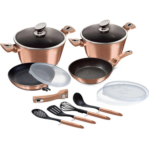 BH/7058, juego de utensilios de cocina de 13 piezas con mango desmontable, oro rosa, juego de utensilios de cocina de 13 piezas, mango desmontable, utensilios de cocina inteligentes, juego de utensilios de cocina, ollas, juego de ollas, ollas y sartenes, juego de ollas y sartenes, juego, herramientas de cocina, cocina, utensilios de cocina, Berlinger Haus, Promintra