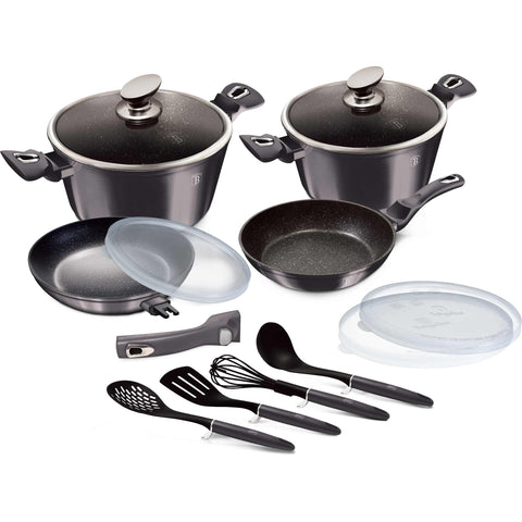 BH/7059, BH/6917, juego de utensilios de cocina de 13 piezas con mango desmontable, gris oscuro, juego de utensilios de cocina de 13 piezas, mango desmontable, utensilios de cocina inteligentes, juego de utensilios de cocina, ollas, juego de ollas, ollas y sartenes, juego de ollas y sartenes, juego, herramientas de cocina, cocina, utensilios de cocina, Berlinger Haus, Promintra