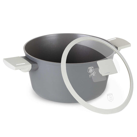 Product image of Casserole with lid 20cm. Part of the Aspen Collection . Features: • Material: forged aluminum with grey titan non-stick coating • Casserole with lid Ø20*10,4 cm 2,5L • Color: matt grey REGISTERED DESIGN BY BERLING.... (Studio view). Official Berlinger Haus product, boosted by Promintra sl.