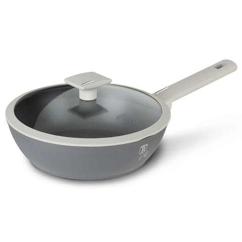 Product image of Deep frypan with lid 24cm. Part of the Aspen Collection . Features: • Material: forged aluminum with grey titan non-stick coating • Deep frypan with lid Ø24*6,5 cm 2,3L • Color: matt grey REGISTERED DESIGN BY BERLIN.... (Studio view). Official Berlinger Haus product, boosted by Promintra sl.