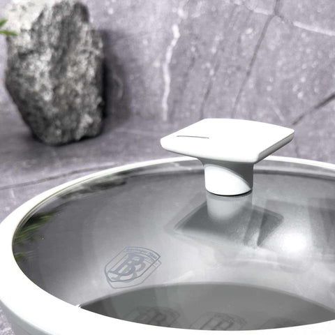 Product image of Deep frypan with lid 24cm. Part of the Aspen Collection . Features: • Material: forged aluminum with grey titan non-stick coating • Deep frypan with lid Ø24*6,5 cm 2,3L • Color: matt grey REGISTERED DESIGN BY BERLIN.... (Studio view). Official Berlinger Haus product, boosted by Promintra sl.