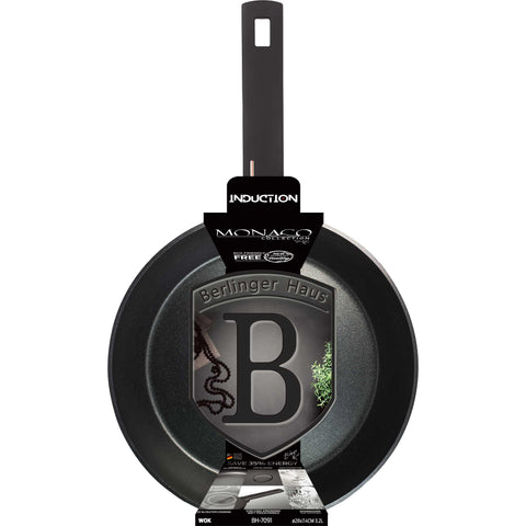 Product image of Frypan 20cm. Part of the Monaco Collection . Features: • Material: forged aluminum with black titan non-stick coating • Frypan Ø20*4,5 cm 1,0L • Color: black- rose gold REGISTERED DESIGN BY BERLINGER HAUS!. (Studio view). Official Berlinger Haus product, boosted by Promintra sl.
