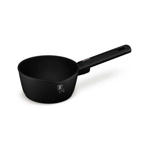 Product image of Sauce pan 16cm. Part of the Monaco Collection . Features: • Material: forged aluminum with black titan non-stick coating • Sauce pan Ø16*7 cm 1,2L • Color: black- rose gold REGISTERED DESIGN BY BERLINGER H.... (Studio view). Official Berlinger Haus product, boosted by Promintra sl.