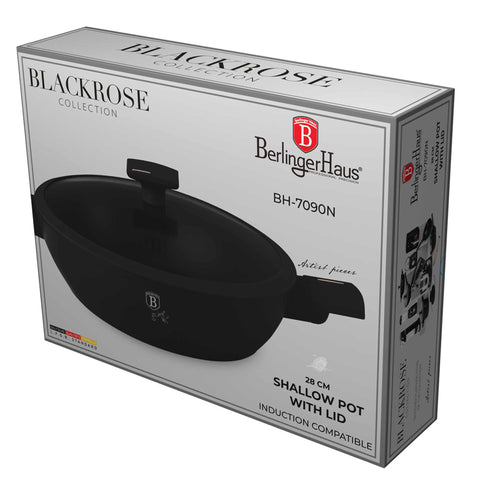 BH/7090N, BH/7090, Olla baja con tapa de 28 cm, negro, oro rosa, olla baja de 28 cm, olla baja, olla baja con tapa, olla, batería de cocina, cocina, Berlinger Haus, Promintra, caja de regalo, conceptual, estilo de vida