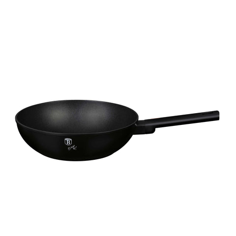 Product image of Wok 28cm. Part of the Monaco Collection . Features: • Material: forged aluminum with black titan non-stick coating • Wok Ø28*7,4 cm 3,2L • Color: black- rose gold REGISTERED DESIGN BY BERLINGER HAUS!. (Studio view). Official Berlinger Haus product, boosted by Promintra sl.