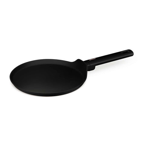 Product image of Pancake pan 25cm. Part of the Monaco Collection . Features: • Material: forged aluminum with black titan non-stick coating • Pancake pan Ø25*1,5 cm • Color: black- rose gold REGISTERED DESIGN BY BERLINGER HAUS!. (Studio view). Official Berlinger Haus product, boosted by Promintra sl.