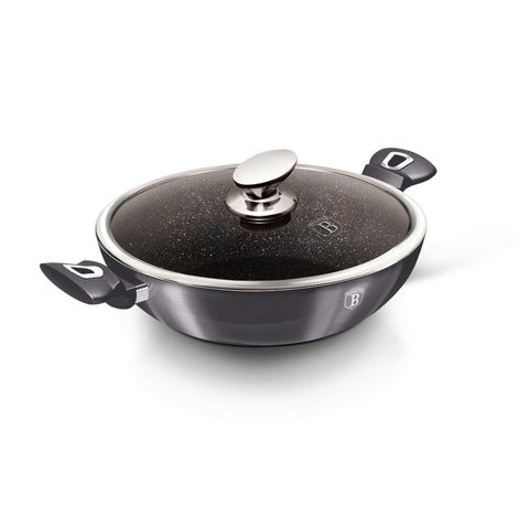 Product image of Wok with lid 30cm. Part of the Metallic Line Carbon Pro Edition . Features: • Material: forged aluminum • Wok with lid Ø30 cm • Color: metallic dark grey REGISTERED DESIGN BY BERLINGER HAUS!. (Studio view). Official Berlinger Haus product, boosted by Promintra sl.