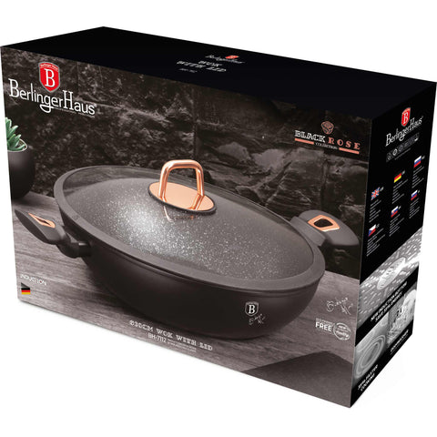 BH/7112, Wok con tapa 30cm, negro, oro rosa, wok 30 cm con tapa, wok, wok con tapa, batería de cocina, cocinar,Berlinger Haus, Promintra