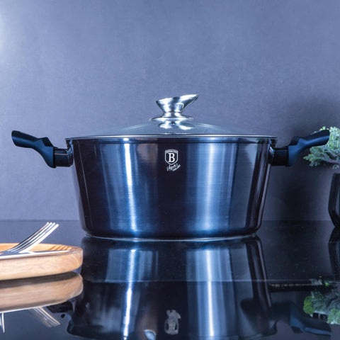 Product image of Casserole with lid 30cm. Part of the Metallic Line Aquamarine Edition . Features: • Material: forged aluminum • Casserole with lid Ø30*13,5 cm 8L • Color: metallic aquamarine REGISTERED DESIGN BY BERLINGER HAUS!. (Lifestyle view). Official Berlinger Haus product, boosted by Promintra sl.