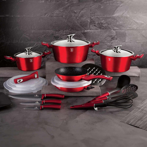 BH/7180, juego de utensilios de cocina de 22 piezas con mango desmontable, burdeos, rojo, juego de utensilios de cocina de 22 piezas, mango desmontable, utensilios de cocina inteligentes, juego de utensilios de cocina, ollas, juego de ollas, ollas y sartenes, juego de ollas y sartenes, juego, herramientas de cocina, cuchillo, cuchillos, cocina, utensilios de cocina,Berlinger Haus, Promintra