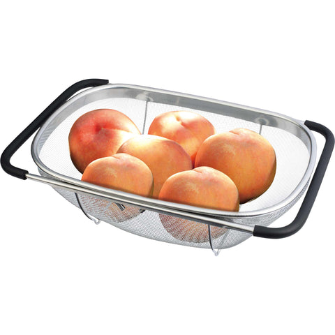 Product image of Flexible mesh basket with adjustable handles. Part of the kitchen accessories . Features: • Material: 18/10 stainless steel • Size: 34*24*11 cm. (Studio view). Official Berlinger Haus product, boosted by Promintra sl.