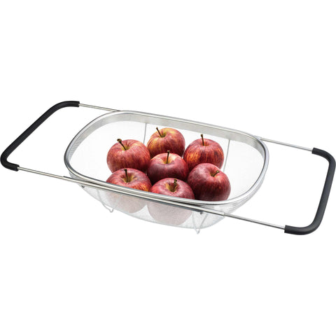 Product image of Flexible mesh basket with adjustable handles. Part of the kitchen accessories . Features: • Material: 18/10 stainless steel • Size: 34*24*11 cm. (Studio view). Official Berlinger Haus product, boosted by Promintra sl.