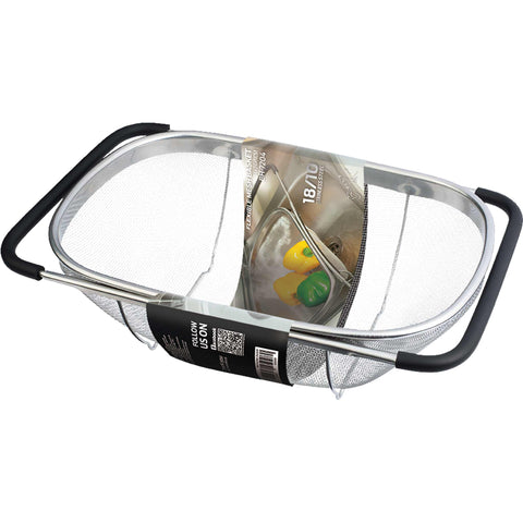BH/7204, Cesta de malla flexible con asas ajustables, Acero inoxidable, Cesta de malla, Cesta para lavar frutas y verduras, Utensilios de cocina, Colador