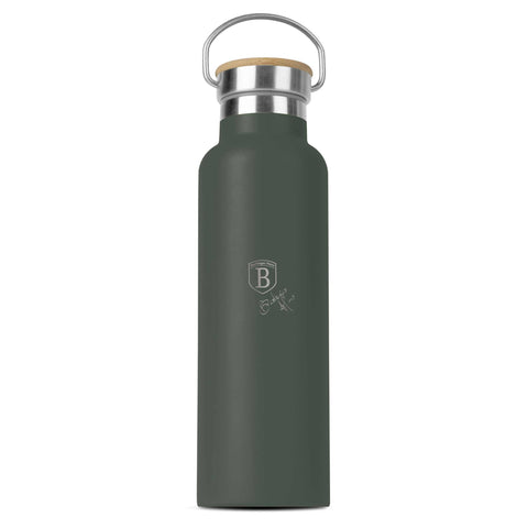 BH/7219, Termo con tapa de bambú 0,6L, Verde Mate, Termo con tapa de bambú, Termo, Botella para beber, Almacenamiento de alimentos