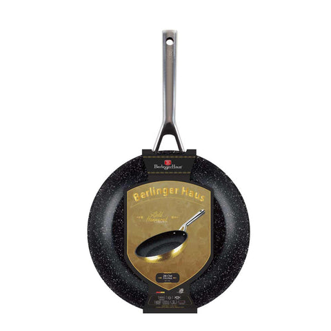 Product image of Frypan 28cm. Part of the Hammered Gold Collection . Features: • Material: forged aluminum with non-stick marble coating • Frypan Ø28 cm • Color: light gold REGISTERED DESIGN BY BERLINGER HAUS!. (Giftbox view). Official Berlinger Haus product, boosted by Promintra sl.