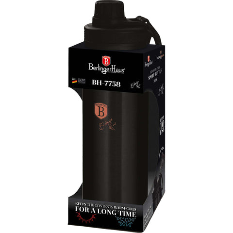 BH/7758, Botella deportiva 540 ml, negra, oro rosa, botella deportiva, botella de agua, cantimplora,Berlinger Haus, Promintra