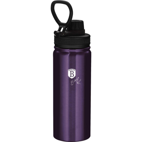 Imatge del producte d'ampolla esportiva de 540 ml. Forma part de la col·lecció Purple Eclipse. Característiques: • Material: cos interior d'acer inoxidable 18/10 • Capacitat: 540 ml • Color: porpra metàl·lic • Embalatge: mitja caixa de regal. (Vista d'estudi). Producte oficial de Berlinger, impulsat per Promintra sl.