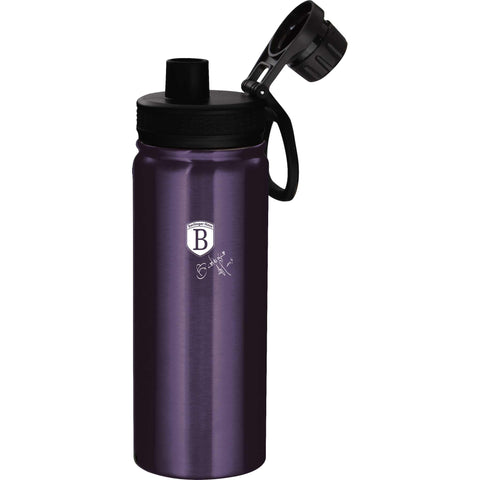Imatge del producte d'ampolla esportiva de 540 ml. Forma part de la col·lecció Purple Eclipse. Característiques: • Material: cos interior d'acer inoxidable 18/10 • Capacitat: 540 ml • Color: porpra metàl·lic • Embalatge: mitja caixa de regal. (Vista d'estudi). Producte oficial de Berlinger, impulsat per Promintra sl.