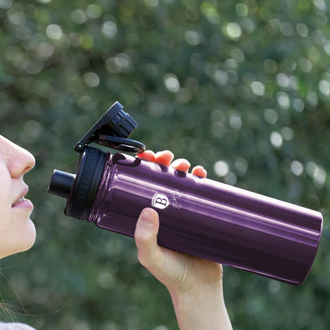 Imatge del producte d'ampolla esportiva de 540 ml. Forma part de la col·lecció Purple Eclipse. Característiques: • Material: cos interior d'acer inoxidable 18/10 • Capacitat: 540 ml • Color: porpra metàl·lic • Embalatge: mitja caixa de regal. (Vista d'estudi). Producte oficial de Berlinger, impulsat per Promintra sl.