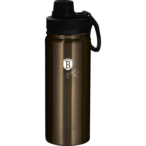 Product image of Sport bottle 540ml. Part of the Metallic Line Shiny Black Edition . Features: • Material: inner body 18/10 stainless steel • Capacity: 540 ml • Color: metallic black • Packing: half giftbox. (Studio view). Official Berlinger Haus product, boosted by Promintra sl.