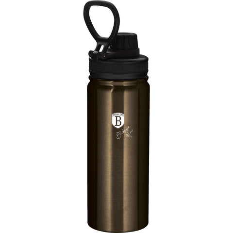 Product image of Sport bottle 540ml. Part of the Metallic Line Shiny Black Edition . Features: • Material: inner body 18/10 stainless steel • Capacity: 540 ml • Color: metallic black • Packing: half giftbox. (Studio view). Official Berlinger Haus product, boosted by Promintra sl.