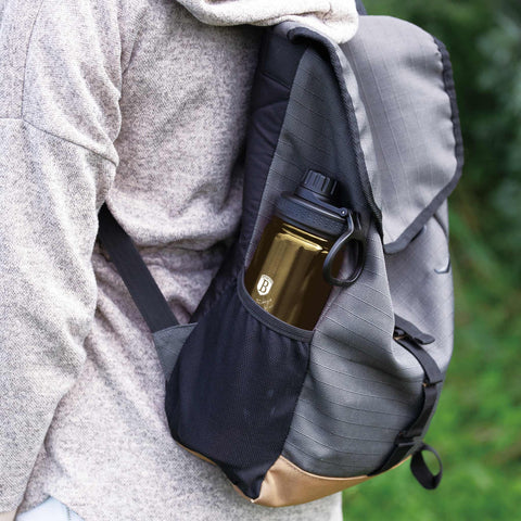 Product image of Sport bottle 540ml. Part of the Metallic Line Shiny Black Edition . Features: • Material: inner body 18/10 stainless steel • Capacity: 540 ml • Color: metallic black • Packing: half giftbox. (Studio view). Official Berlinger Haus product, boosted by Promintra sl.