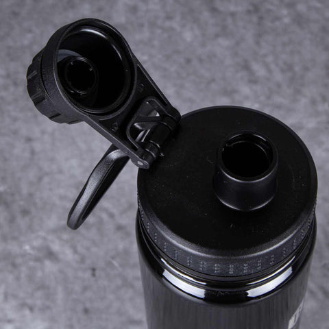 Product image of Sport bottle 540ml. Part of the Metallic Line Shiny Black Edition . Features: • Material: inner body 18/10 stainless steel • Capacity: 540 ml • Color: metallic black • Packing: half giftbox. (Studio view). Official Berlinger Haus product, boosted by Promintra sl.
