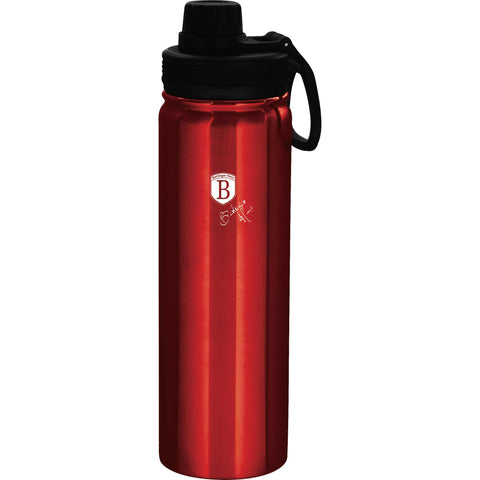 Imatge del producte de l'ampolla esportiva de 720 ml. Forma part de l'edició Metallic Line Burgundy. Característiques: • Material: cos interior d'acer inoxidable 18/10 • Capacitat: 720 ml • Color: bordeus metàl·lic • Embalatge: mitja caixa de regal. (Vista d'estudi). Producte oficial de Berlinger, impulsat per Promintra sl.