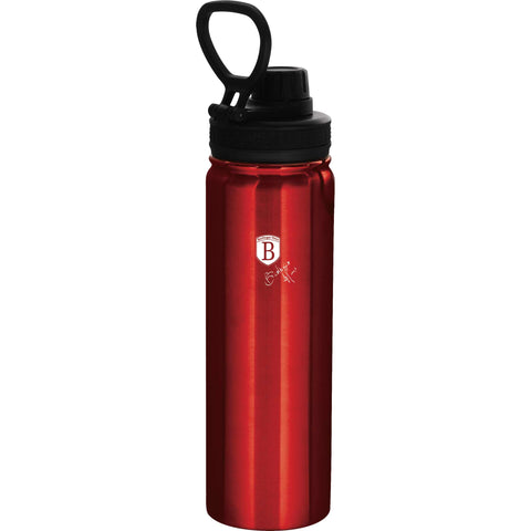Imatge del producte de l'ampolla esportiva de 720 ml. Forma part de l'edició Metallic Line Burgundy. Característiques: • Material: cos interior d'acer inoxidable 18/10 • Capacitat: 720 ml • Color: bordeus metàl·lic • Embalatge: mitja caixa de regal. (Vista d'estudi). Producte oficial de Berlinger, impulsat per Promintra sl.
