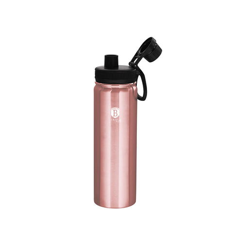 Imatge del producte d'ampolla esportiva de 720 ml. Forma part de la col·lecció I-Rose. Característiques: • Material: cos interior d'acer inoxidable 18/10 • Capacitat: 720 ml • Color: rosa metàl·lic • Embalatge: mitja caixa de regal. (Vista d'estudi). Producte oficial de Berlinger, impulsat per Promintra sl.