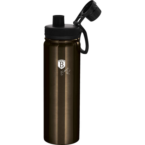 Product image of Sport bottle 720ml. Part of the Metallic Line Shiny Black Edition . Features: • Material: inner body 18/10 stainless steel • Capacity: 720 ml • Color: metallic black • Packing: half giftbox. (Studio view). Official Berlinger Haus product, boosted by Promintra sl.