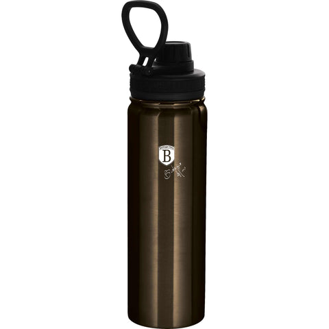 Product image of Sport bottle 720ml. Part of the Metallic Line Shiny Black Edition . Features: • Material: inner body 18/10 stainless steel • Capacity: 720 ml • Color: metallic black • Packing: half giftbox. (Studio view). Official Berlinger Haus product, boosted by Promintra sl.