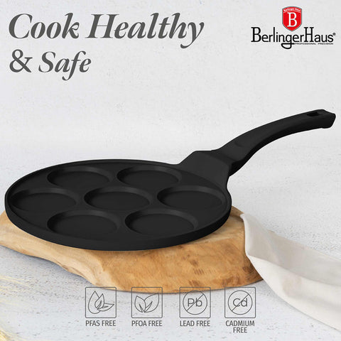 BH/7793, BH/1444, Molde para panqueques de 7 agujeros, 26 cm, negro, molde para panqueques, aluminio fundido, molde para panqueques con agujeros, utensilios de cocina, cocina, sartenes, molde para crepes/panqueques