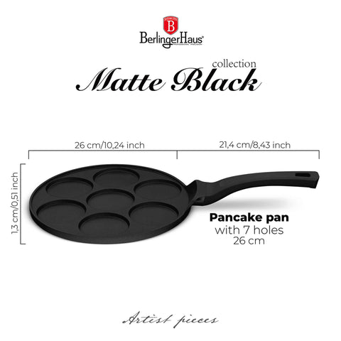 BH/7793, BH/1444, Molde para panqueques de 7 agujeros, 26 cm, negro, molde para panqueques, aluminio fundido, molde para panqueques con agujeros, utensilios de cocina, cocina, sartenes, molde para crepes/panqueques