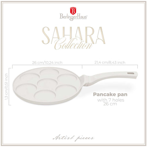 BH/7794, Molde para panqueques de 7 agujeros, 26 cm, color crema mate, molde para panqueques, aluminio fundido, molde para panqueques con agujeros, utensilios de cocina, cocina, sartenes, molde para crepes/panqueques