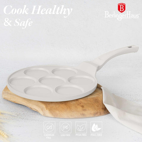 BH/7794, Molde para panqueques de 7 agujeros, 26 cm, color crema mate, molde para panqueques, aluminio fundido, molde para panqueques con agujeros, utensilios de cocina, cocina, sartenes, molde para crepes/panqueques