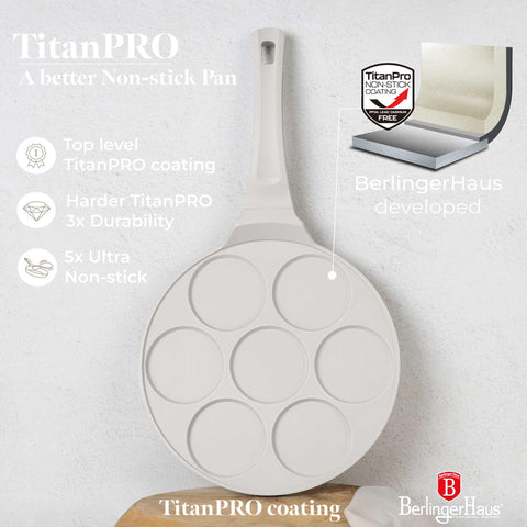 BH/7794, Molde para panqueques de 7 agujeros, 26 cm, color crema mate, molde para panqueques, aluminio fundido, molde para panqueques con agujeros, utensilios de cocina, cocina, sartenes, molde para crepes/panqueques