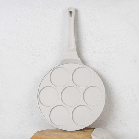 BH/7794, Molde para panqueques de 7 agujeros, 26 cm, color crema mate, molde para panqueques, aluminio fundido, molde para panqueques con agujeros, utensilios de cocina, cocina, sartenes, molde para crepes/panqueques