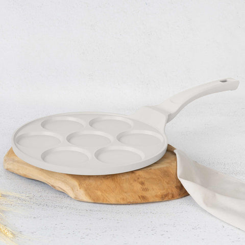 BH/7794, Molde para panqueques de 7 agujeros, 26 cm, color crema mate, molde para panqueques, aluminio fundido, molde para panqueques con agujeros, utensilios de cocina, cocina, sartenes, molde para crepes/panqueques