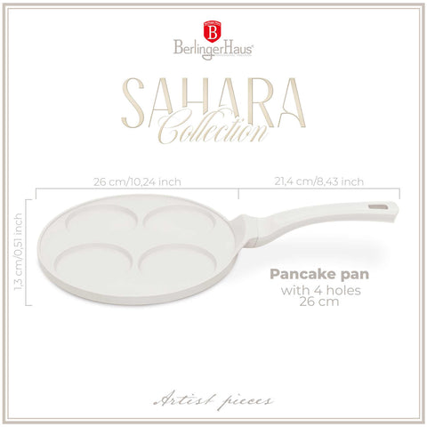 BH/7796, Molde para panqueques de 4 agujeros, 26 cm, color crema mate, molde para panqueques, aluminio fundido, molde para panqueques con agujeros, utensilios de cocina, cocina, sartenes, molde para crepes/panqueques