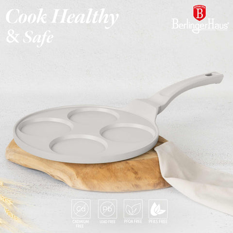 BH/7796, Molde para panqueques de 4 agujeros, 26 cm, color crema mate, molde para panqueques, aluminio fundido, molde para panqueques con agujeros, utensilios de cocina, cocina, sartenes, molde para crepes/panqueques
